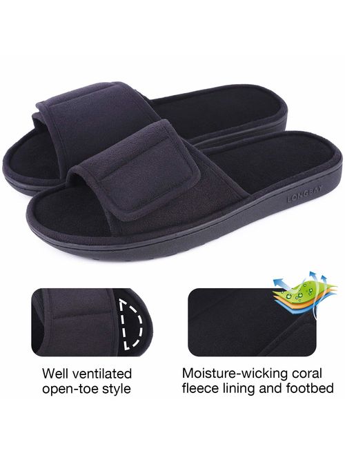 LongBay Men's Comfy Memory Foam Slide Slippers Breathable Micro Suede House Shoes