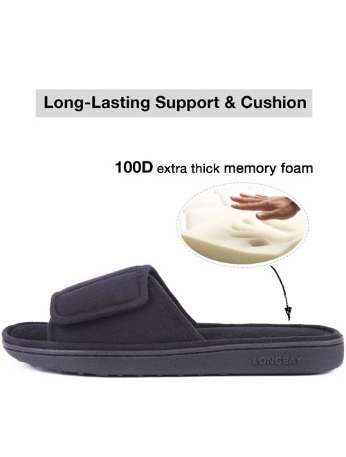 LongBay Men's Comfy Memory Foam Slide Slippers Breathable Micro Suede House Shoes