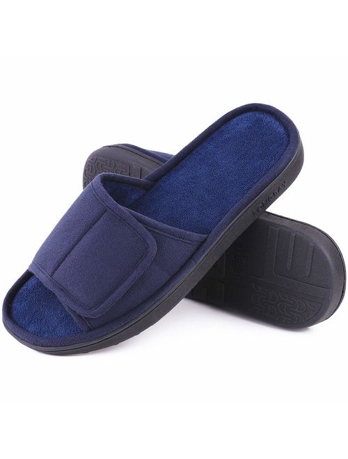 LongBay Mens Comfy Memory Foam Slide Slippers Breathable Mesh Cloth Micro Suede House Shoes 