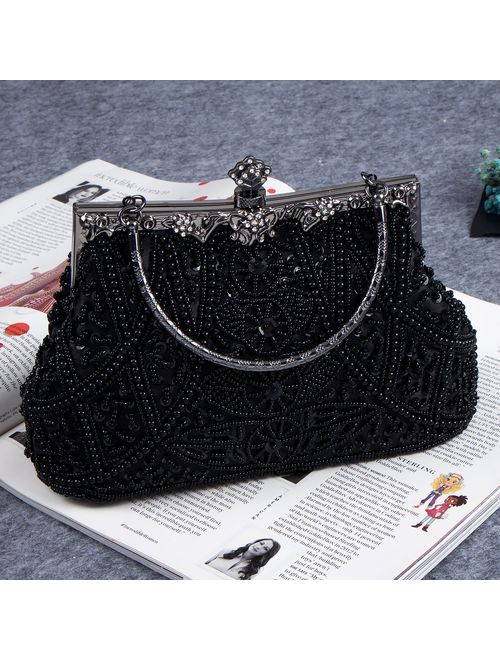 Bagood Women's Vintage Style Beaded And Sequined Evening Bag Wedding Party Handbag Clutch Purse