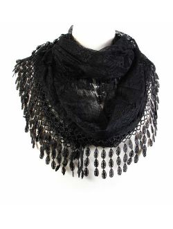 Scarfand's Feminine Lace Infinity Scarf with Teardrop Fringes