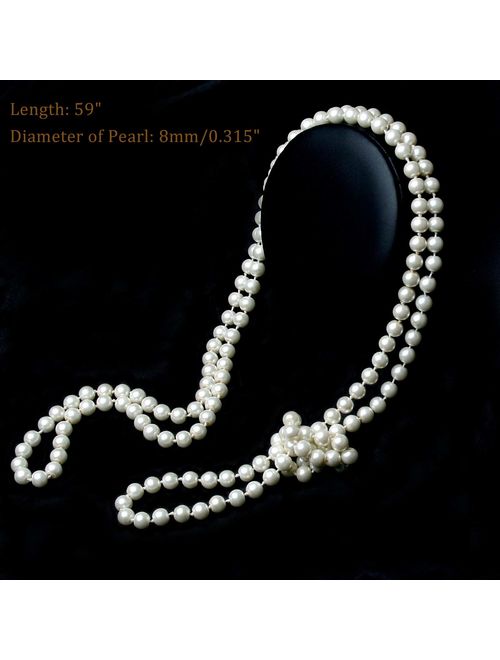 BABEYOND Art Deco Fashion Faux Pearls Necklace 1920s Flapper Beads Cluster Long Pearl Necklace for Gatsby Costume Party