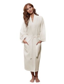 Turquaz Linen Lightweight Long Waffle Kimono Unisex Spa Robe