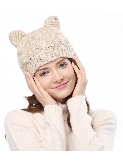 Bellady Women's Hat Cat Ear Crochet Braided Knit Caps