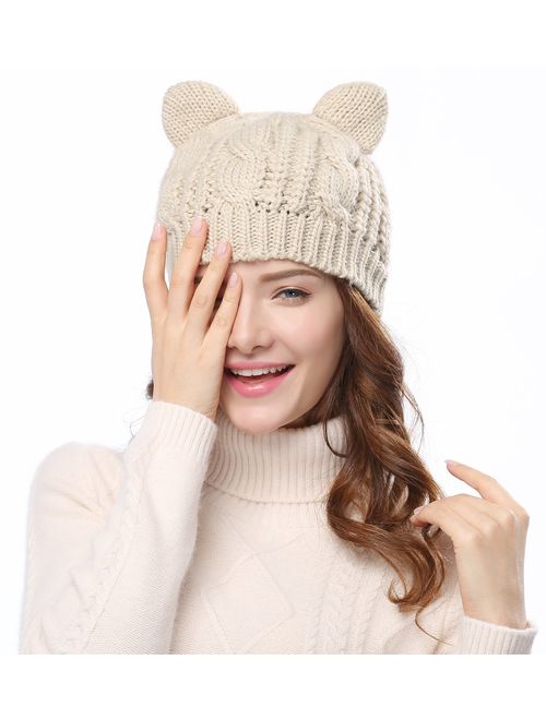 Bellady Women's Hat Cat Ear Crochet Braided Knit Caps