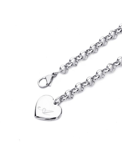 Monily Initial Charm Bracelets Stainless Steel Heart 26 Letters Alphabet Bracelet for Women