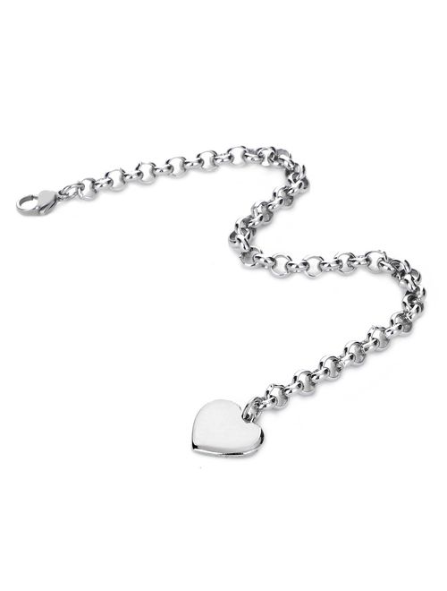 Monily Initial Charm Bracelets Stainless Steel Heart 26 Letters Alphabet Bracelet for Women