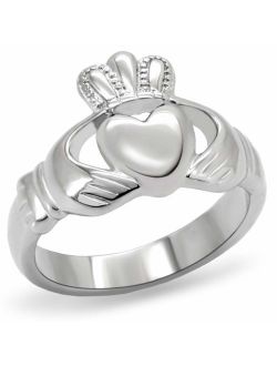 Eternal Sparkles Women's Claddagh Ring Polished Stainless Steel
