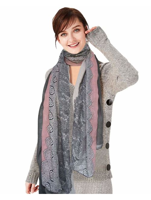 GERINLY Lightweight Cotton Scarf Fashion Lace Designed Women Wrap Shawls