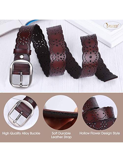 JASGOOD Women's Hollow Flower Genuine Cowhide Leather Belt With Alloy Buckle
