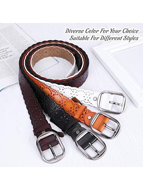 JASGOOD Women's Hollow Flower Genuine Cowhide Leather Belt With Alloy Buckle