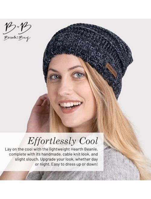 Slouchy Cable Knit Beanie For Women - Warm & Cute Oversized Slouch Winter Hats - Thick, Chunky & Soft Stretch Knitted Caps for Cold Weather - Stylish & Trendy Snow Cuff B