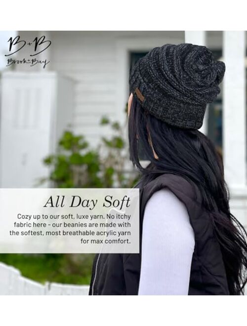 Slouchy Cable Knit Beanie For Women - Warm & Cute Oversized Slouch Winter Hats - Thick, Chunky & Soft Stretch Knitted Caps for Cold Weather - Stylish & Trendy Snow Cuff B