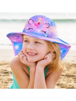 Play Tailor Kids Sun Hat UV Protection Unicorn Summer Beach Play Hats Wide Brim Neck Flap for Girls 2-9 Years