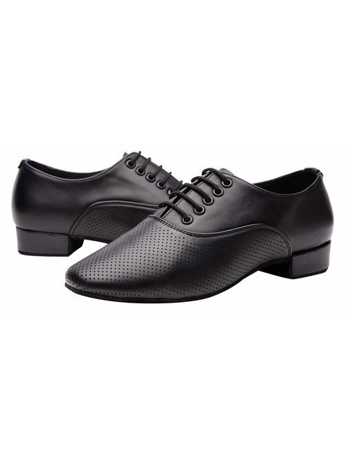 Gogodance Men's Boys Breathable Ballroom Dance Shoes Latin Jazz Tango Waltz Black Leather Shoes