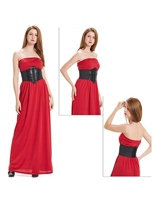 HANERDUN Lace-up Waspie Corset Belts for Women Elastic Waist Belt Tied Retro Wide Belt