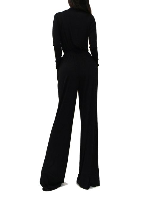 Vivicastle Women's USA Sexy Wrap Top Wide Leg Long Sleeve Cocktail Knit Jumpsuit