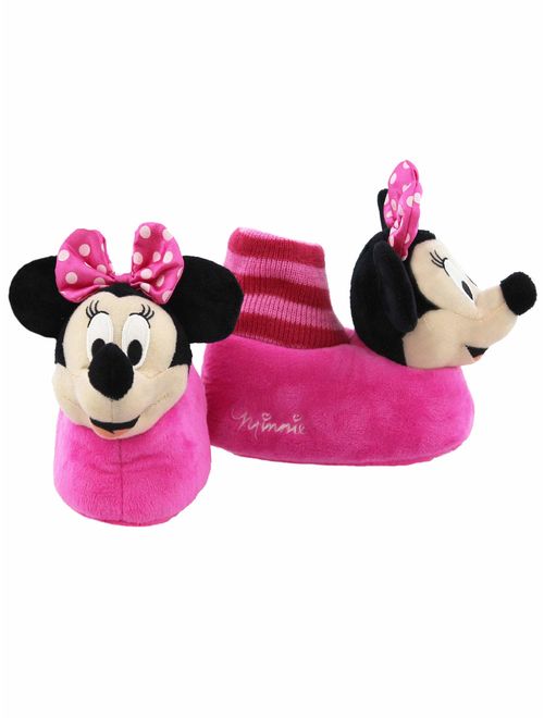 Minnie Mouse Disney Toddler Girls Plush 3D Minnie Head Sock Top Slippers