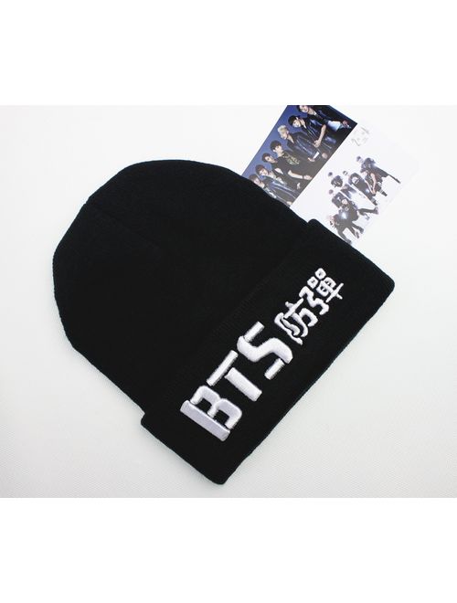 Fanstown BTS kpop beanie BTS bangtan 3D embroidery hat with BTS lomo cards