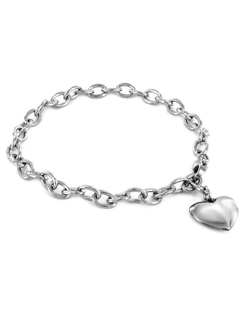 Women's Stainless Steel Polished Heart Charm Bracelet - 7.5"