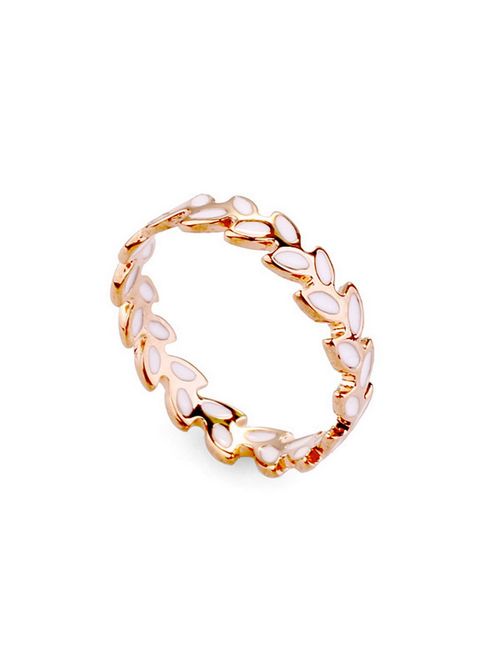 Taoqiao White Enamel Accent Olive Branch Design Band Ring