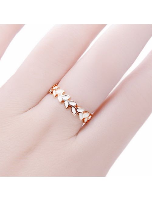 Taoqiao White Enamel Accent Olive Branch Design Band Ring