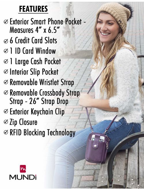 MUNDI Jacqui Vegan Leather RFID Womens Crossbody Cell Phone Purse Holder Wallet