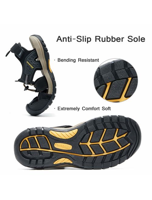 AMIDEWA Men's Sports Sandals Closed Toe Outdoor Water Shoes for Athletic Fisherman Beach Hiking Walking