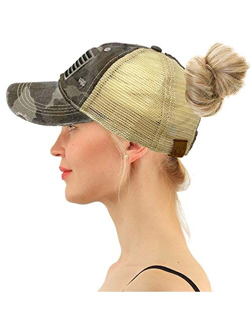 C.C Ponytail Messy Buns Trucker Ponycaps Plain Baseball Visor Cap Dad Hat