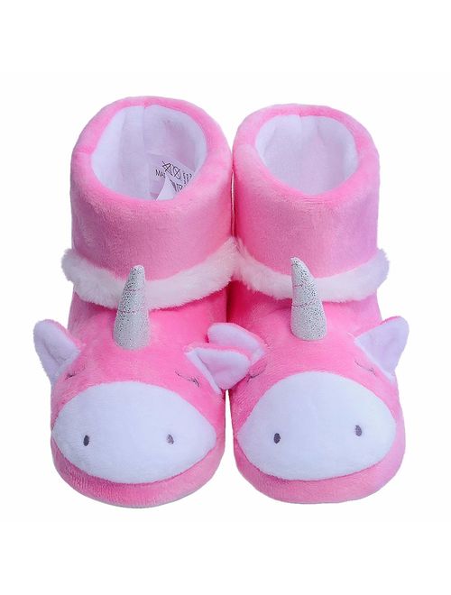 festooning Girls Unicorn Slippers Winter Warm Comfy Plush House Bootie for Toddler Little Kids