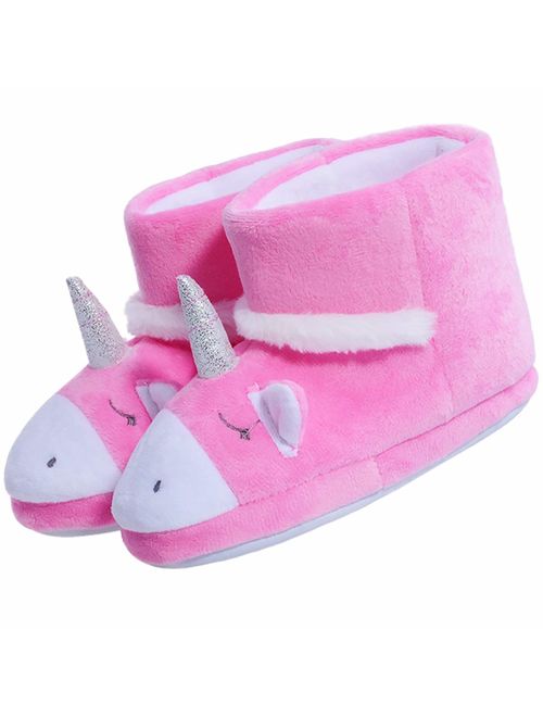 festooning Girls Unicorn Slippers Winter Warm Comfy Plush House Bootie for Toddler Little Kids