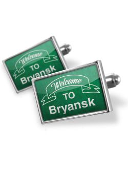 Cufflinks Green Sign Welcome To Bryansk - NEONBLOND