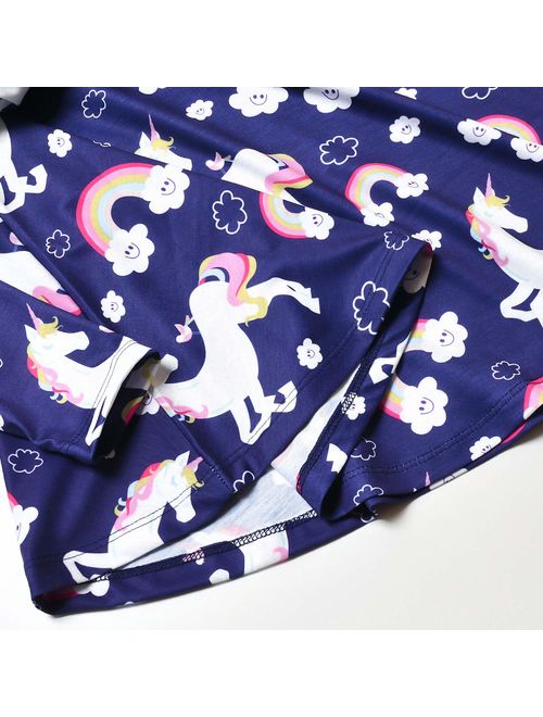 Jxstar Girls Long Sleeve Dresses Kids Unicorn Clothes Cotton Outfits 3-13 Years