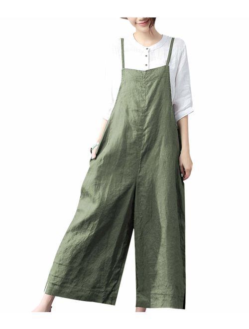 YESNO Women Casual Cropped Bib Pants Wide Leg Jumpsuits Rompers Overalls/w Pockets PZZ