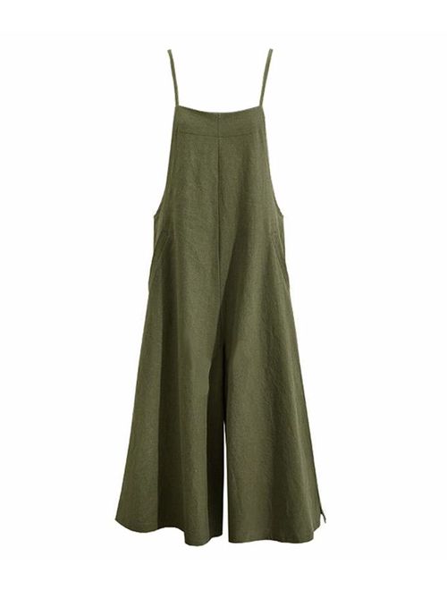 YESNO Women Casual Cropped Bib Pants Wide Leg Jumpsuits Rompers Overalls/w Pockets PZZ