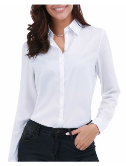 Gemolly Women's Basic Button Down Shirts Long Sleeve Plus Size Simple Cotton Stretch Formal Casual Shirt Blouse