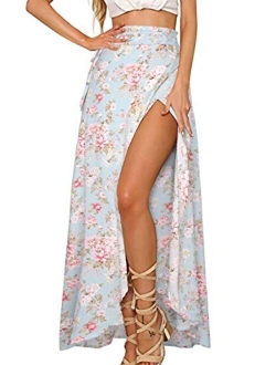 Yonala Womens Boho Floral Tie Up Waist Summer Beach Wrap Cover Up Maxi Skirt