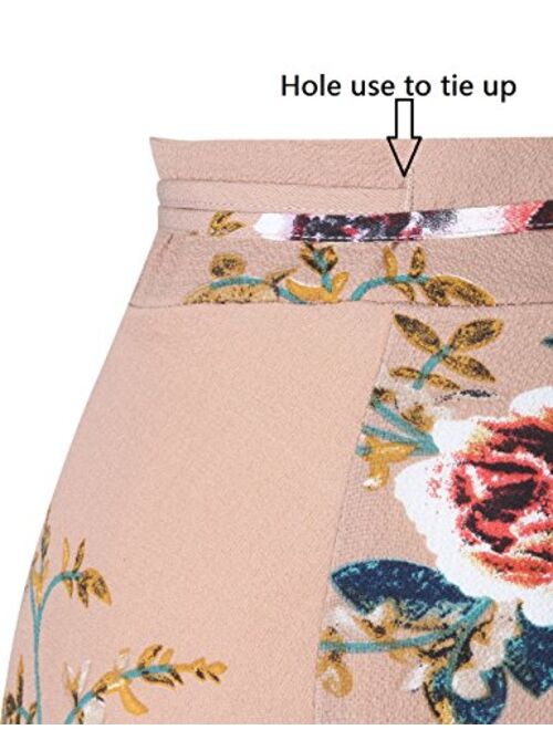 Yonala Womens Boho Floral Tie Up Waist Summer Beach Wrap Cover Up Maxi Skirt
