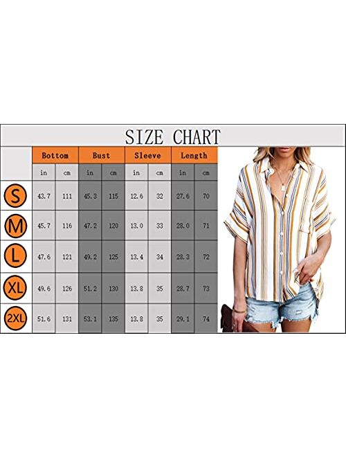ZC&GF Women's Long Sleeve V-Neck Stripes Casual Blouses Pocket Button Down Shirt Tops