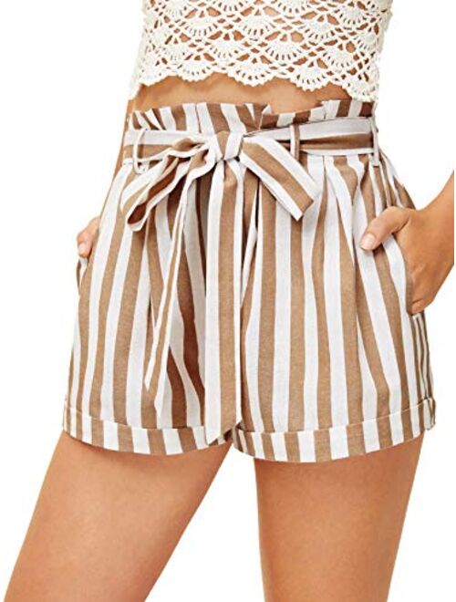 SweatyRocks Women's Casual Elastic Waist Striped Summer Beach Shorts with Pockets