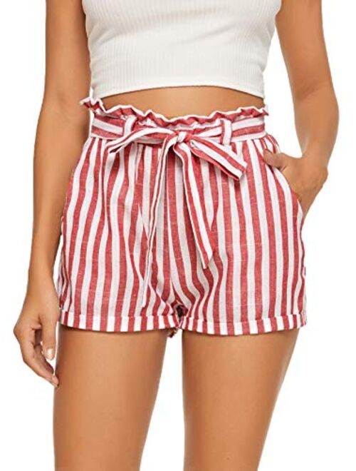 SweatyRocks Womens Casual Elastic Waist Striped Summer Beach Shorts with Pockets