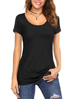 Amoretu Womens Scoop Neck Short/Long Sleeve Tee Tops Cotton T-Shirts Blouses