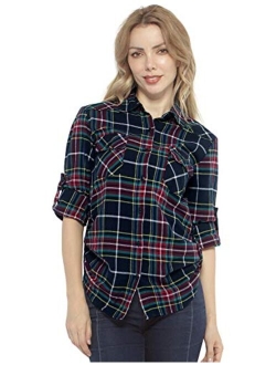 Match Women's Long Sleeve Flannel Plaid Shirt