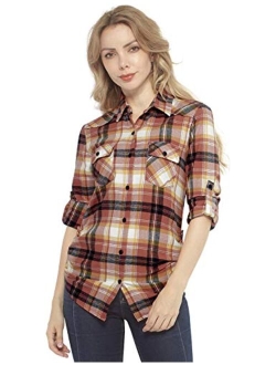 Match Women's Long Sleeve Flannel Plaid Shirt
