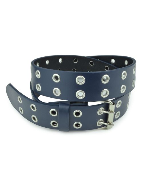 Double Prong Belt Buckle 2 Hole Grommet Belt for Women Men by Belle Donne Double Grommet Leather Belt PU Leather