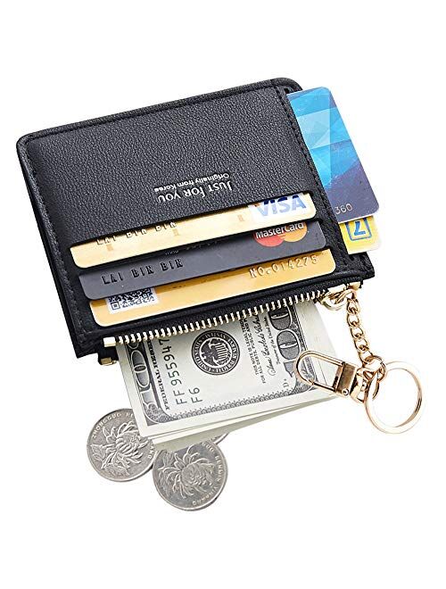 Cyanb Slim Leather Card Case Holder Front Pocket keychain Wallet Change Purse for Women Girls 