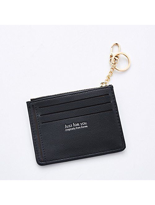 Cyanb Slim Leather Card Case Holder Front Pocket keychain Wallet Change Purse for Women Girls 