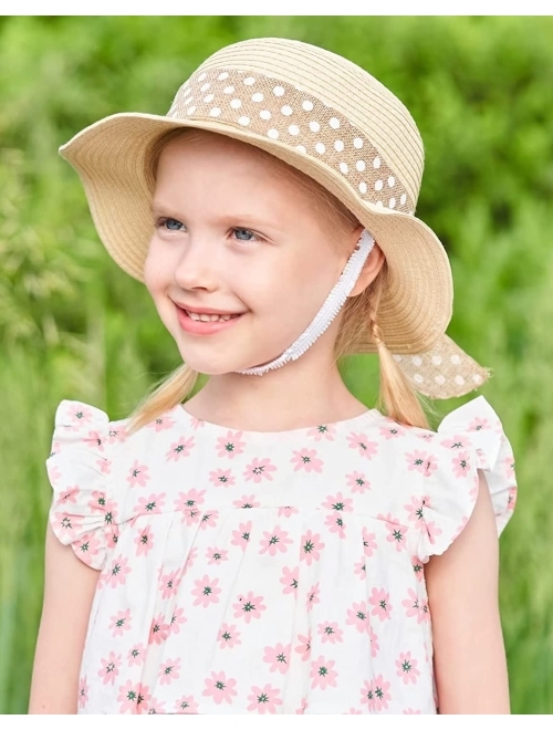 Connectyle Kids Summer Straw Hat Bowknot Beach Sun Protection Hats for Girls