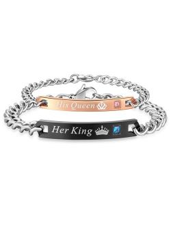 SunnyHouse Jewelry His Queen Her King His & Hers Matching Set Couple Bracelet in a Gift Box