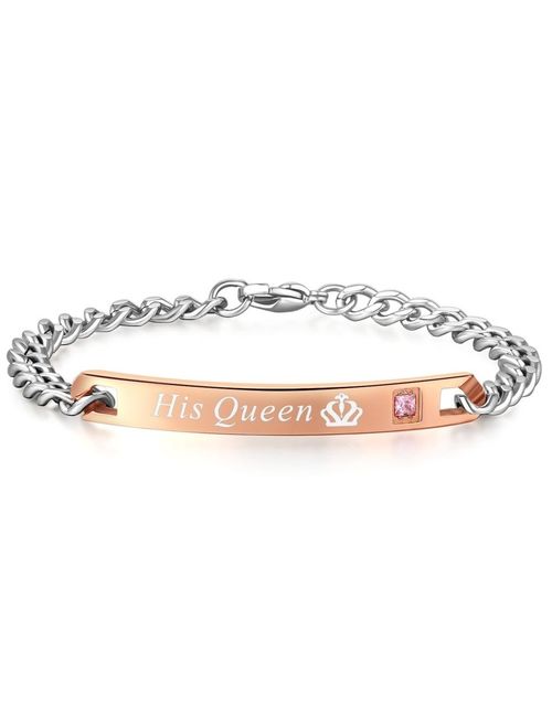 SunnyHouse Jewelry His Queen Her King His & Hers Matching Set Couple Bracelet in a Gift Box